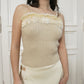 Knit corset top with fur trim