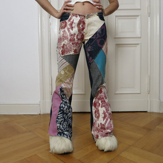 Flared patchwork jeans